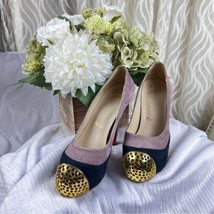 Christian Louboutin Maggie Platform Cap Toe Pumps in Lavender and Navy -size 39